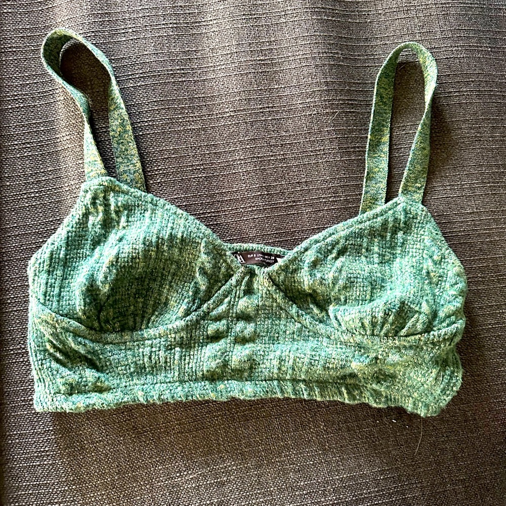 Zara green tweed/knit crop top